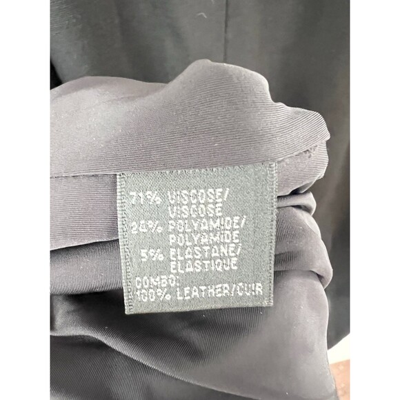 Lafayette 148 New York Black Sheath Wool Leather Dress Zip Back Leather Waist 8 - Picture 7 of 7